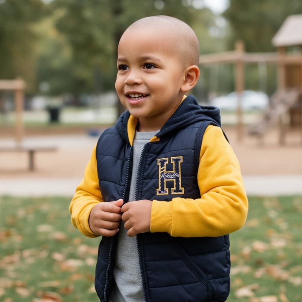 Stylish Navy and Yellow Hooded Vest for Kids